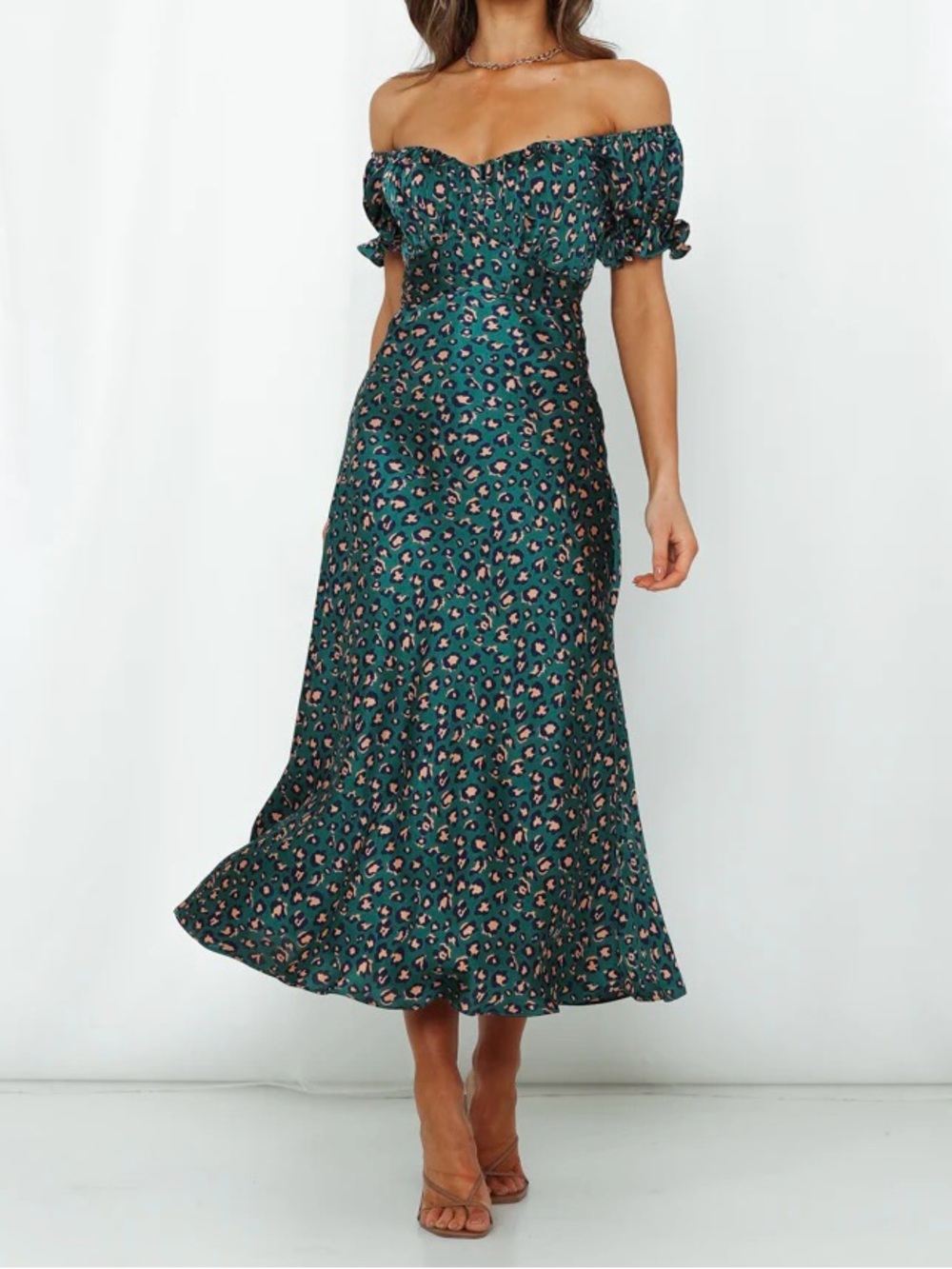 Hello Molly Spiced Ginger Medley Maxi Dress Green Leopard Print